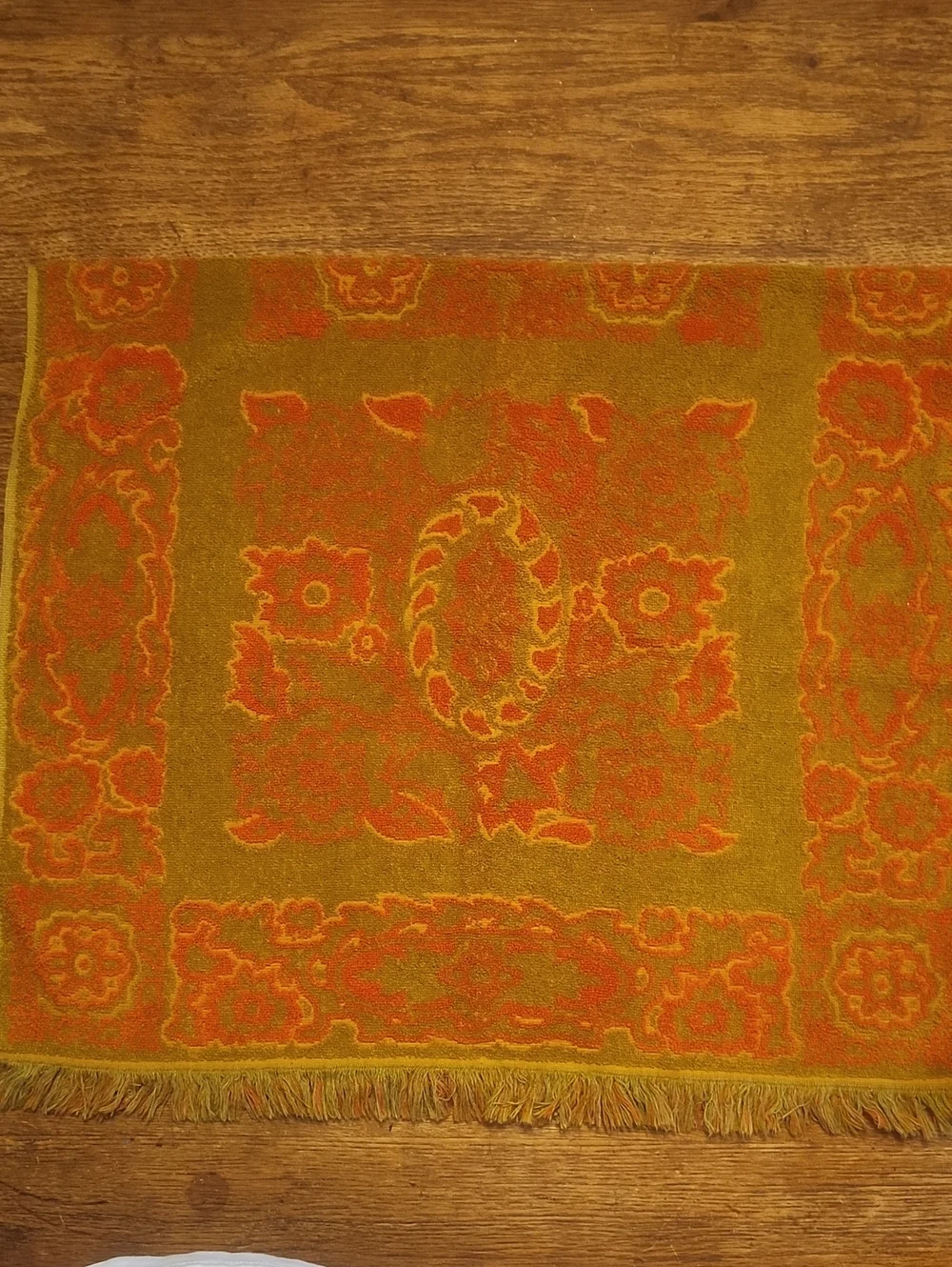 Vintage Floral Reddish Orange And 70s Green Bath Towel